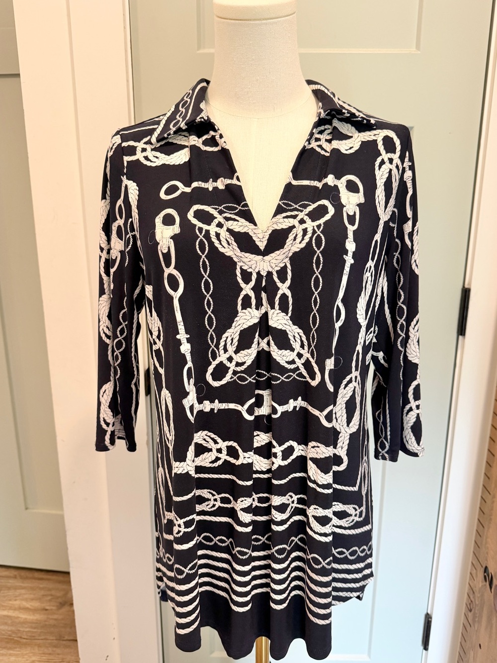 Joseph Ribkoff Tunic Top Nautical Rope Coastal Cruise Boutique 10 Medium Navy